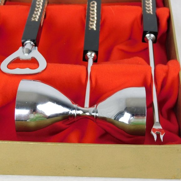 Lucite Bar Set Swank Chain Link Original Box Bottle Opener Jigger Bar Spoon Fork - Picture 4 of 10